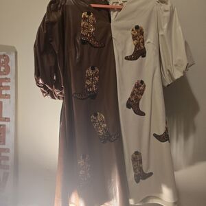 Peach Love California Brown and Cream Dress with Boot Design